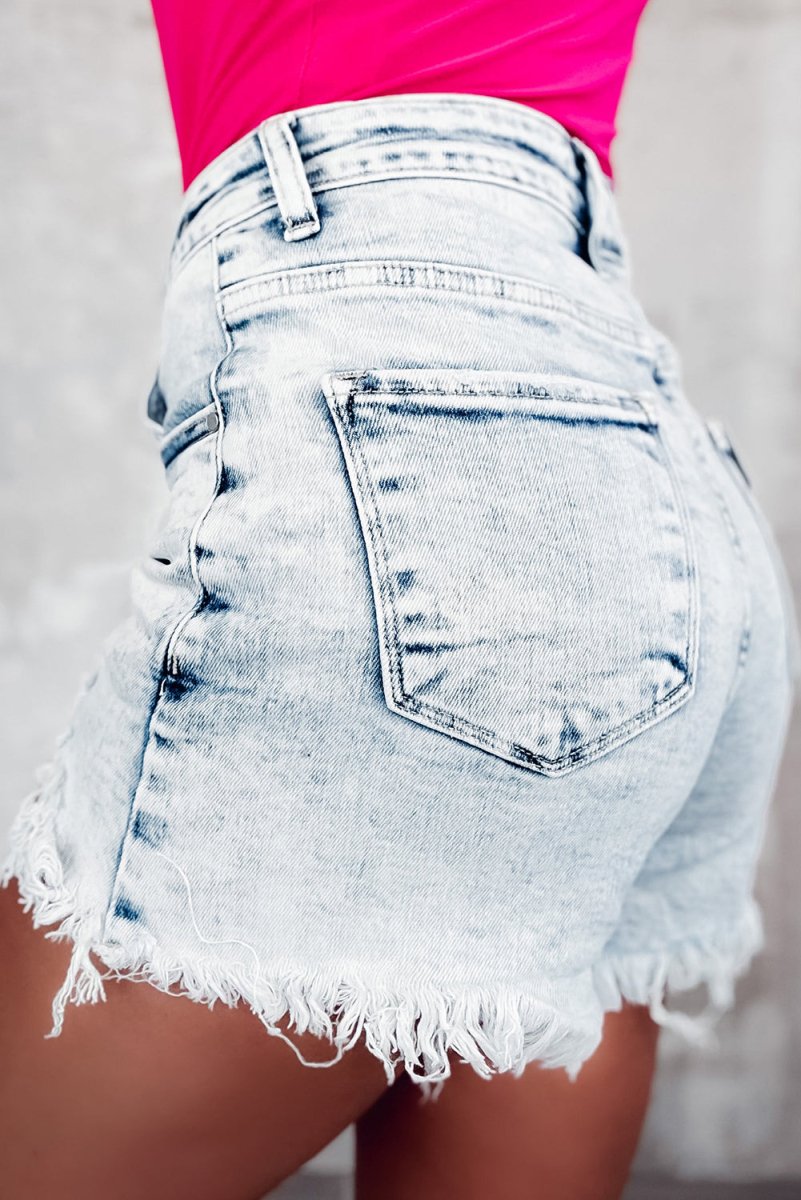 Raw Hem Buttoned Denim Shorts with Pockets - Bottoms