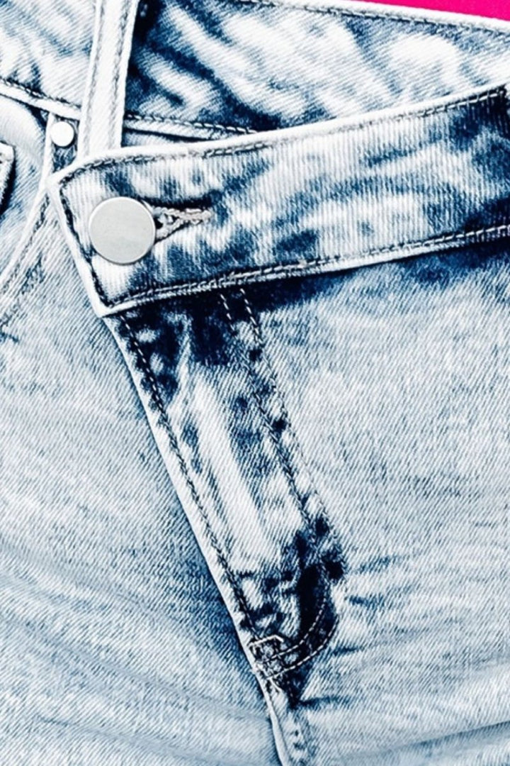 Raw Hem Buttoned Denim Shorts with Pockets - Bottoms