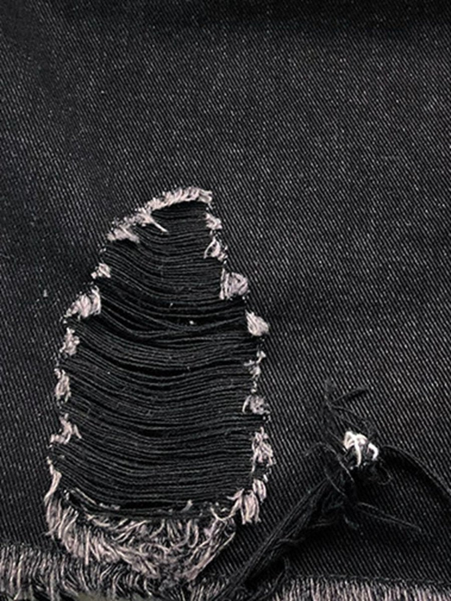 Raw Hem Collared Neck Long Sleeve Denim Jacket - Outerwear