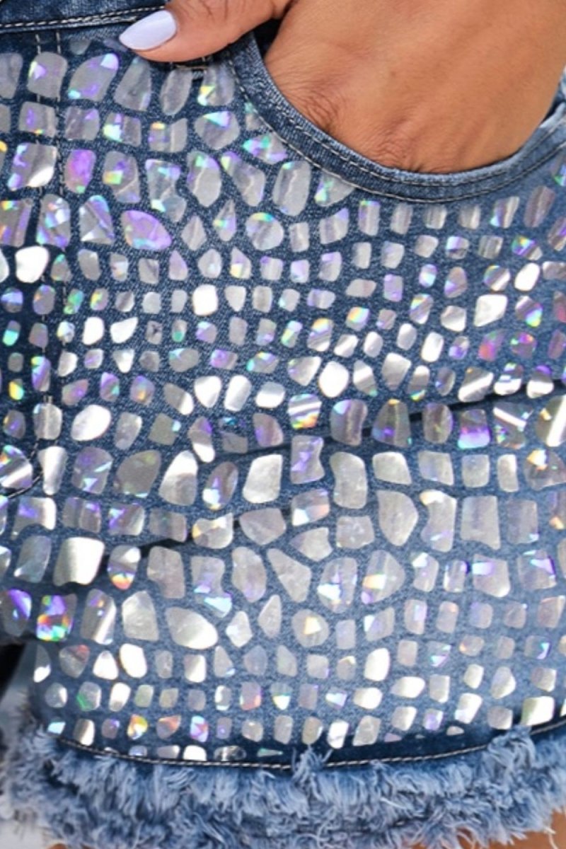 Raw Hem Denim Shorts with Pockets - Bottoms