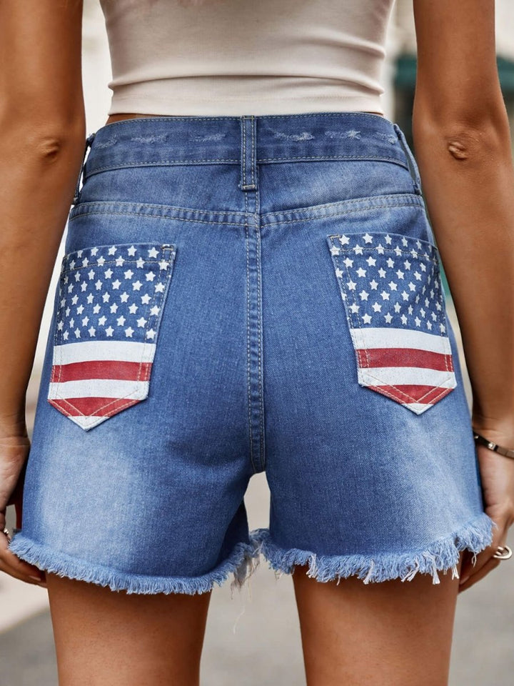 Raw Hem Denim Shorts with Pockets - Bottoms