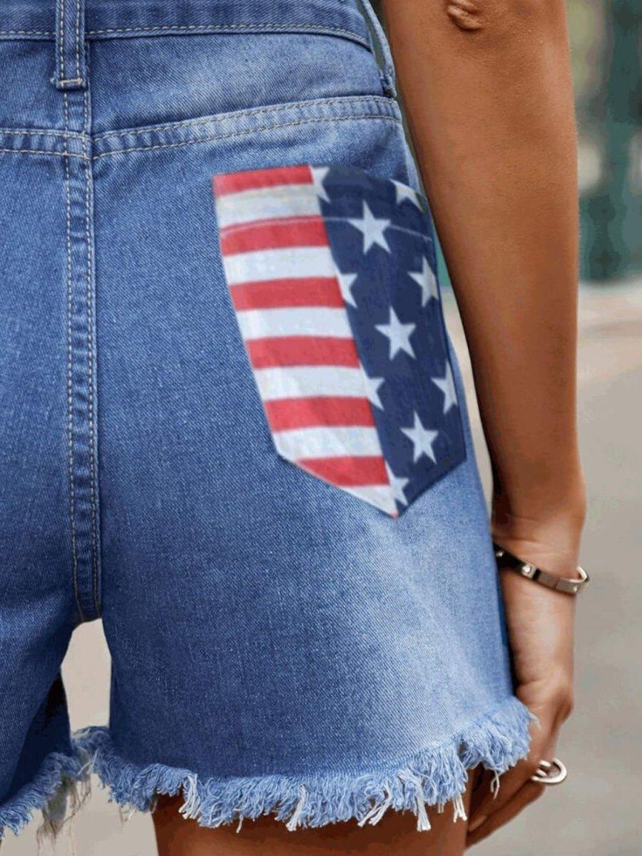 Raw Hem Denim Shorts with Pockets - Bottoms