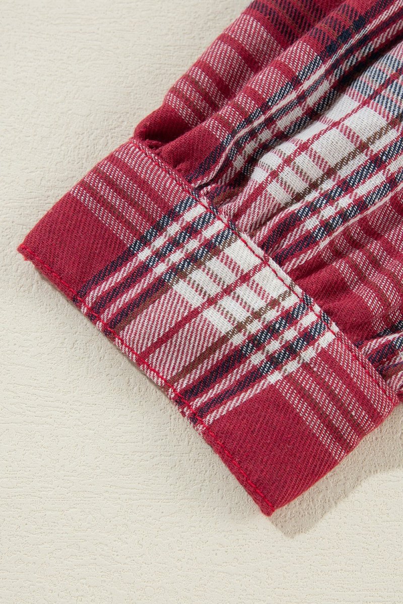 Raw Hem Drawstring Plaid Denim Jacket - Outerwear