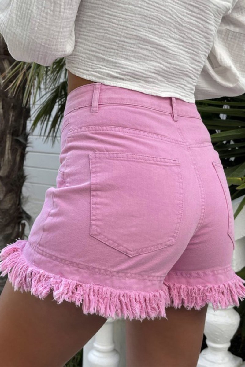 Raw Hem High Waist Denim Shorts - Bottoms