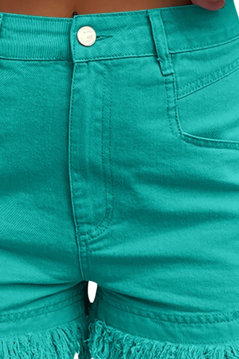 Raw Hem High Waist Denim Shorts - Bottoms