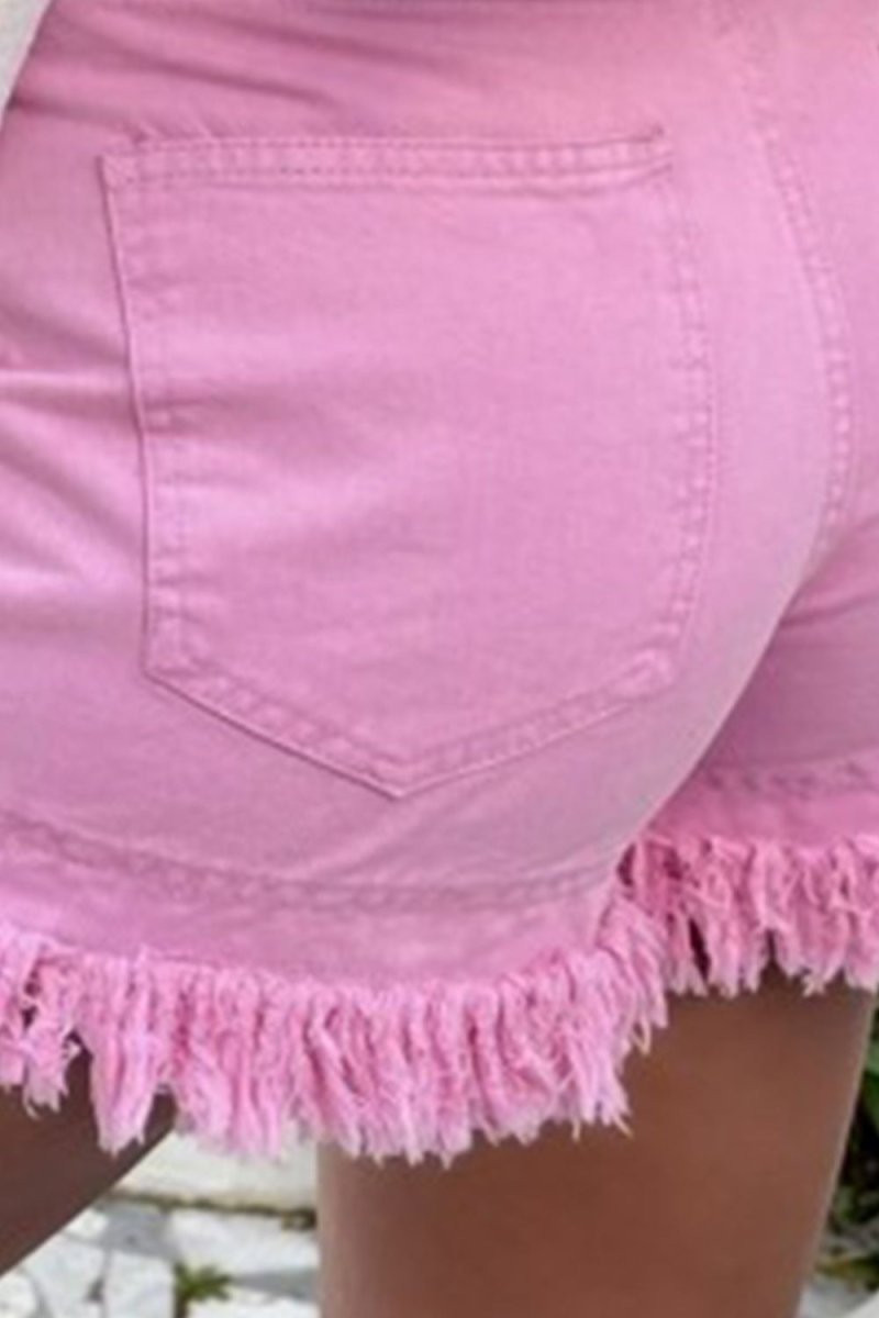 Raw Hem High Waist Denim Shorts - Bottoms