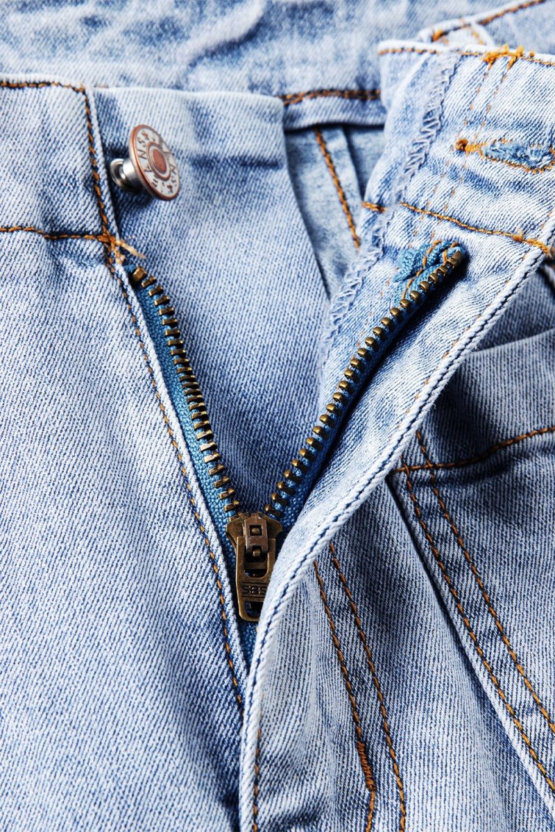 Raw Hem Straight Jeans with Pockets - Bottoms