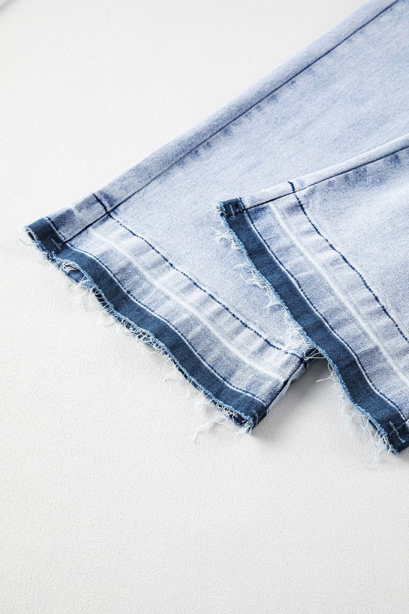 Raw Hem Straight Jeans with Pockets - Bottoms