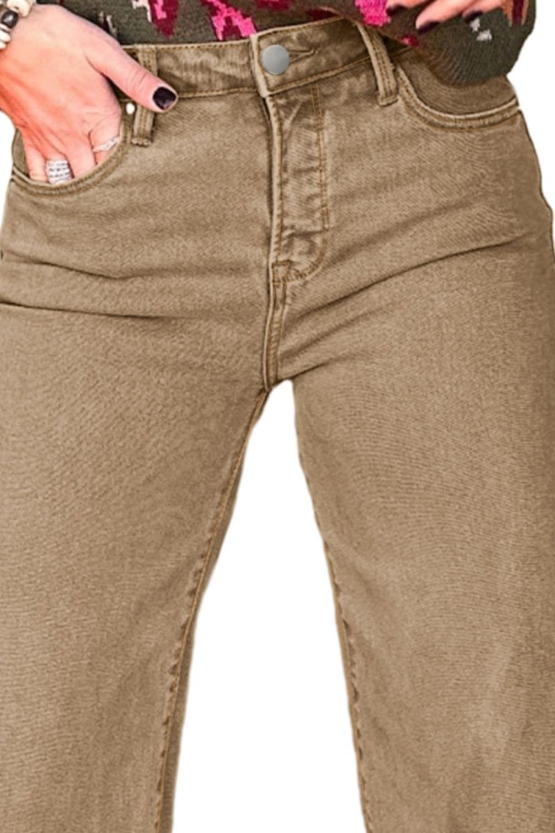 Raw Hem Wide Leg Jeans - Bottoms