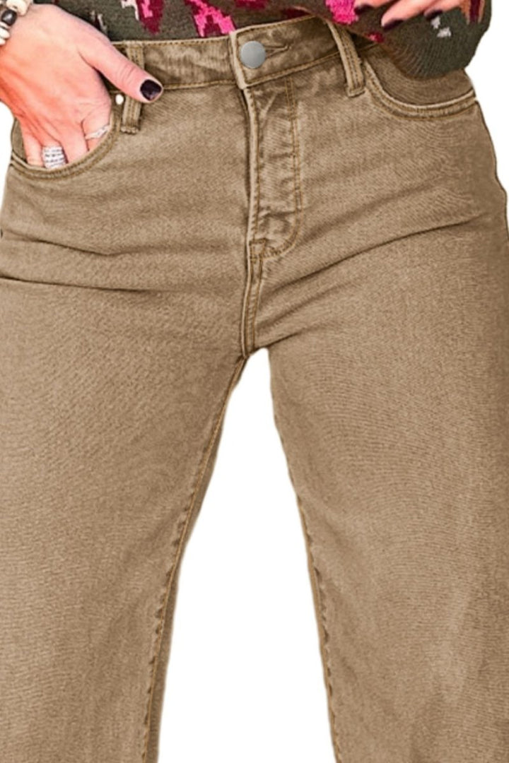 Raw Hem Wide Leg Jeans - Bottoms
