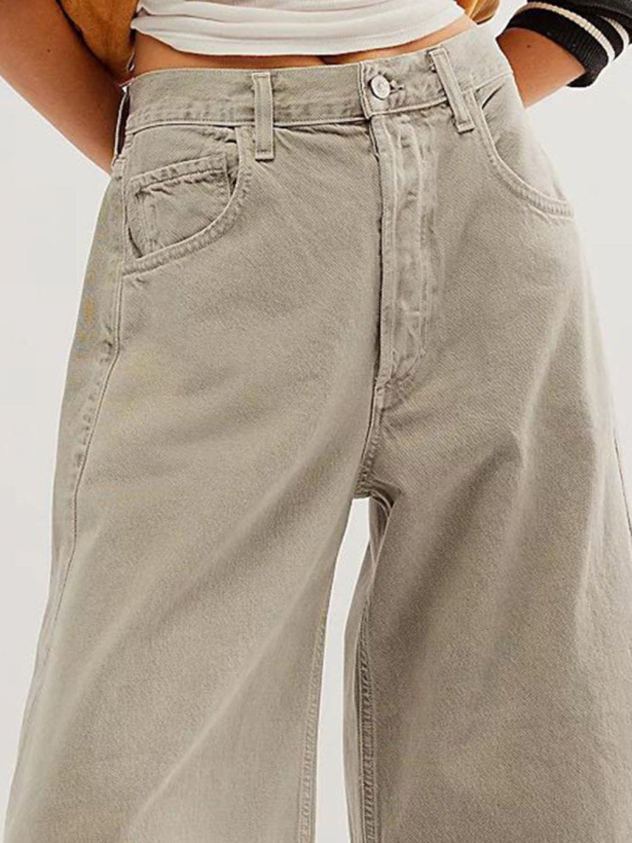 Raw Hem Wide Leg Jeans with Pockets - Bottoms