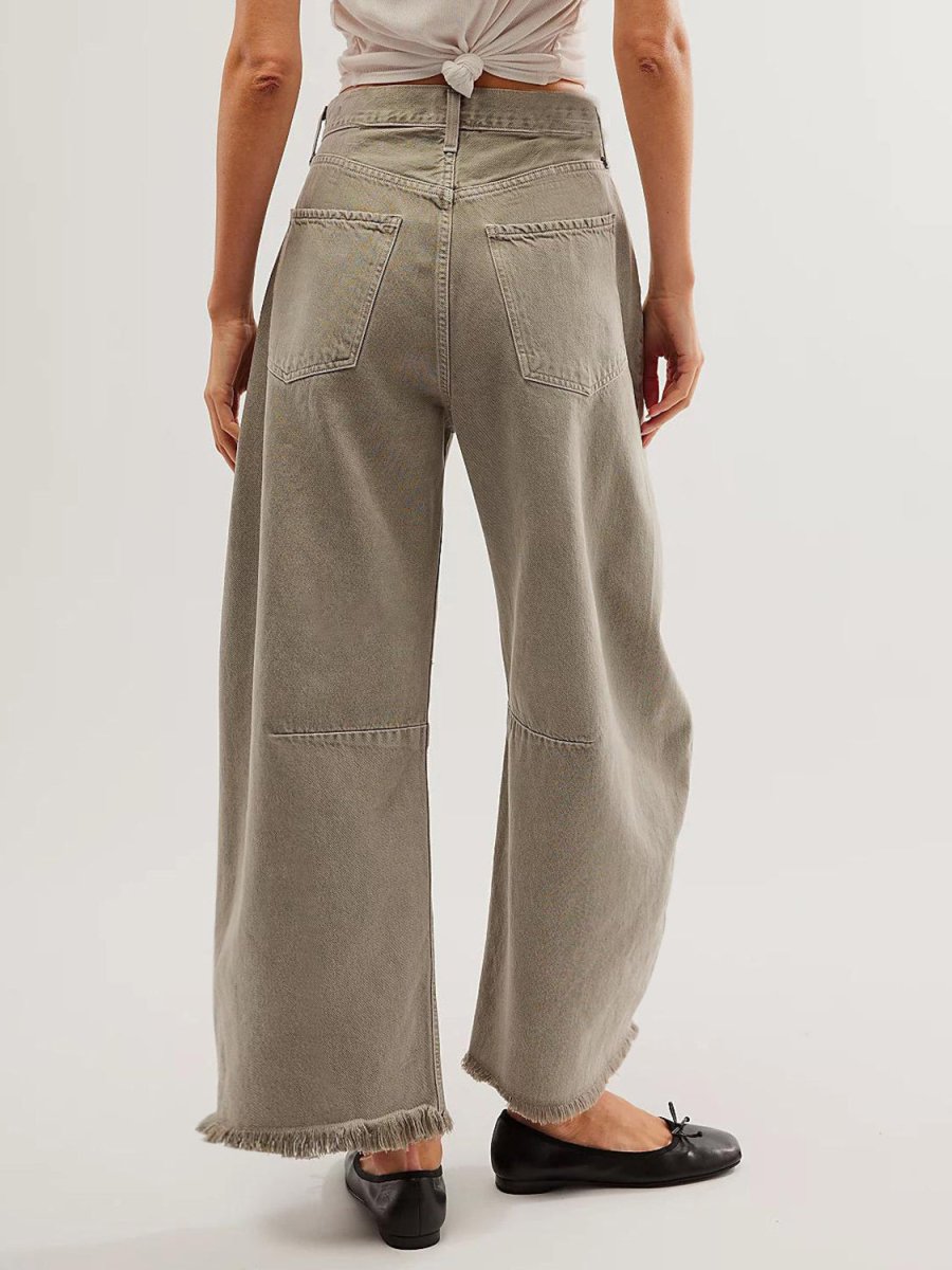 Raw Hem Wide Leg Jeans with Pockets - Bottoms