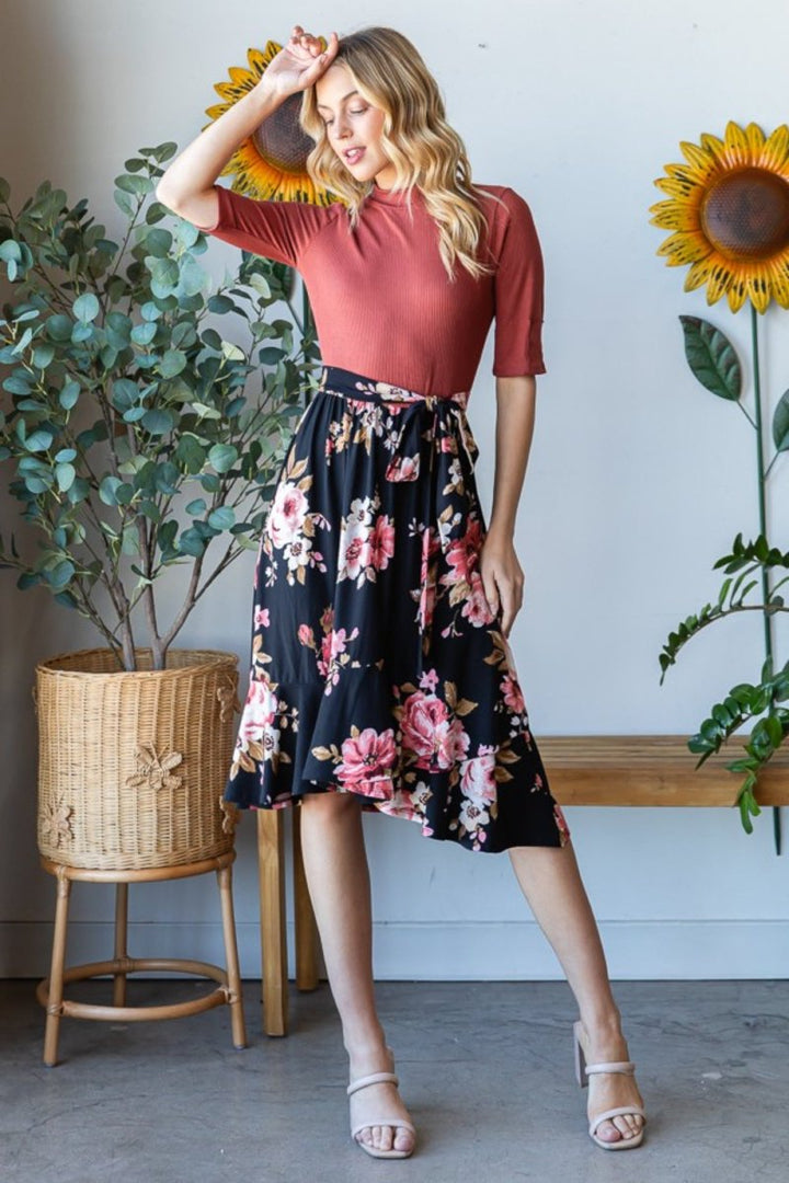 Reborn J Floral Wrap Ruffle Hem Skirt - Bottoms