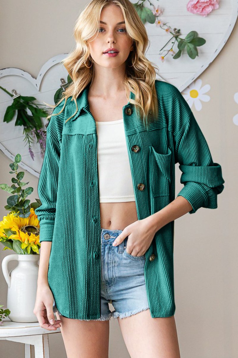 Reborn J Striped Button Up Long Sleeve Shacket - Outerwear