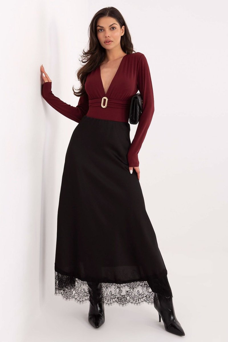 Red Long Sleeve Body with Deep Neckline - 