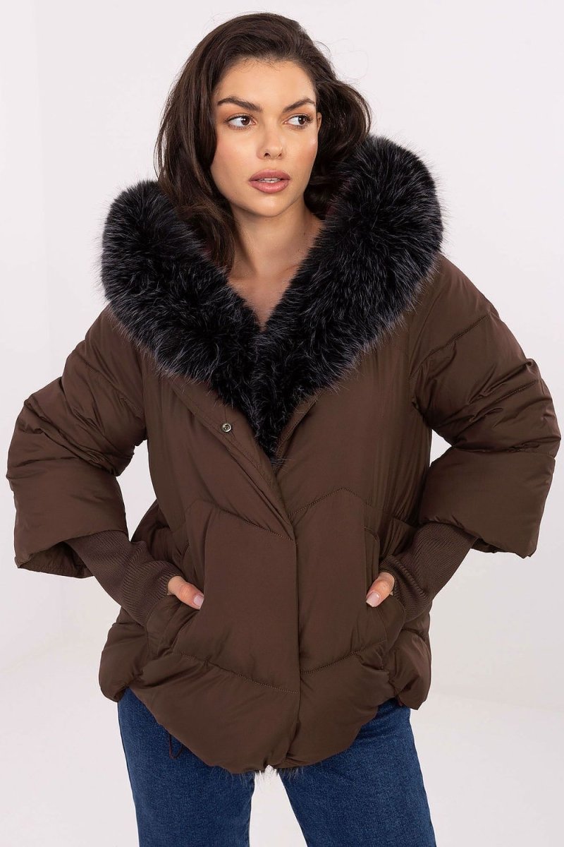 Red Quilted Down Jacket with Detachable Hood - 