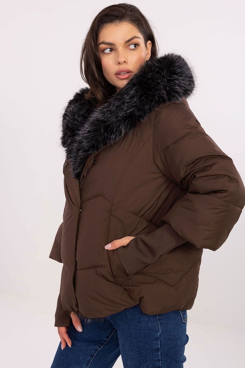Red Quilted Down Jacket with Detachable Hood - 