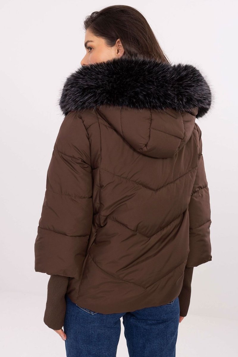 Red Quilted Down Jacket with Detachable Hood - 