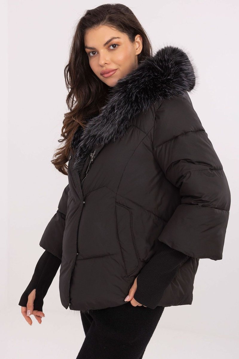 Red Quilted Down Jacket with Detachable Hood - 
