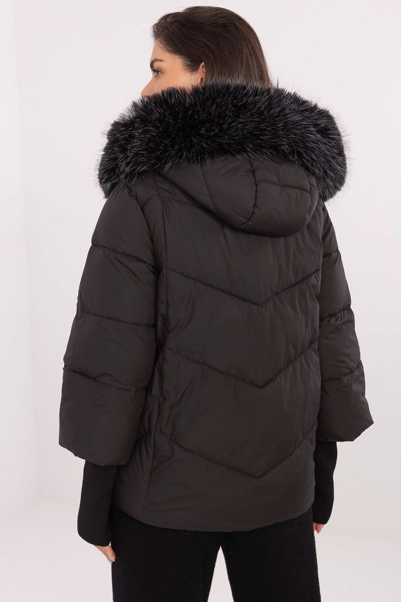 Red Quilted Down Jacket with Detachable Hood - 