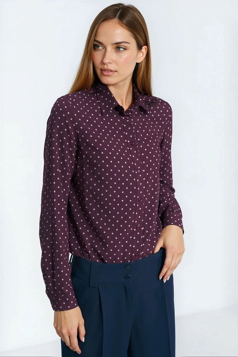 Red Silk Polka Dot Long Sleeve Shirt - 