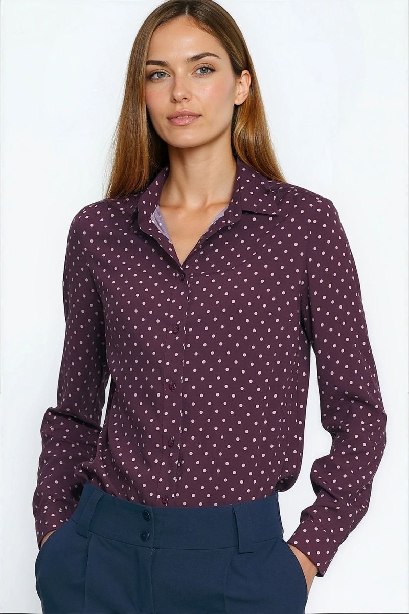 Red Silk Polka Dot Long Sleeve Shirt - 