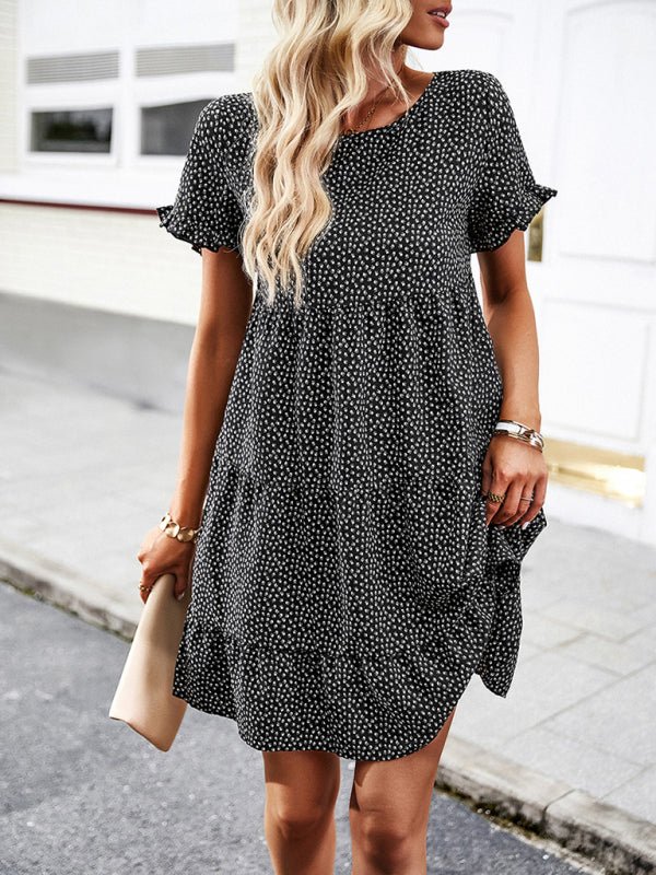 Relaxed Loose Resort Print Layered Dress - Casual Dress
