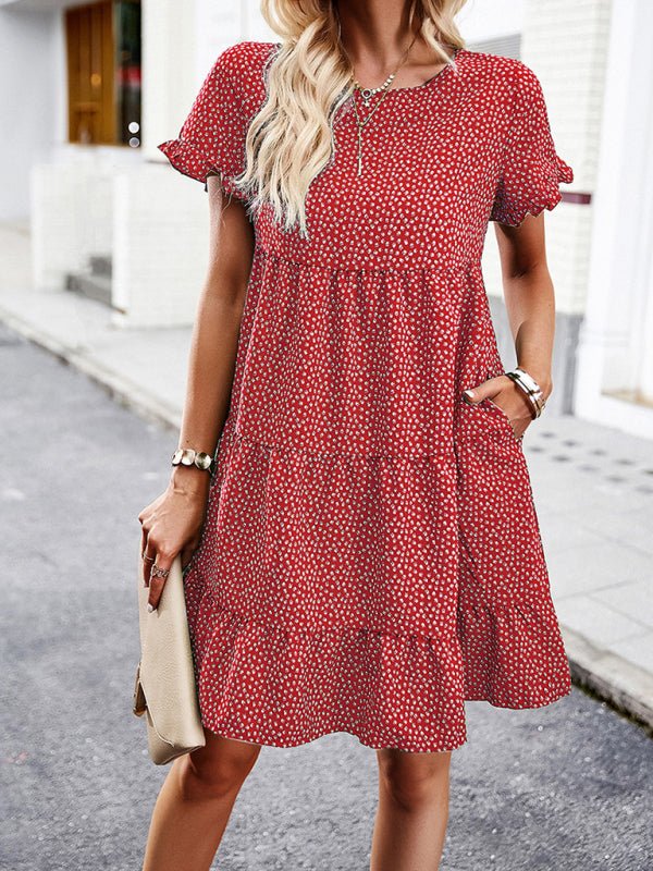 Relaxed Loose Resort Print Layered Dress - Casual Dress
