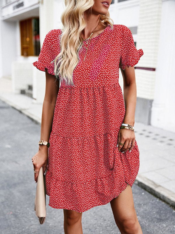 Relaxed Loose Resort Print Layered Dress - Casual Dress