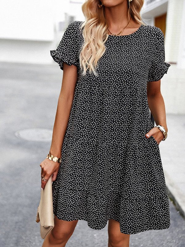 Relaxed Loose Resort Print Layered Dress - Casual Dress