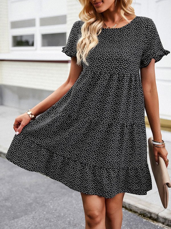 Relaxed Loose Resort Print Layered Dress - Casual Dress