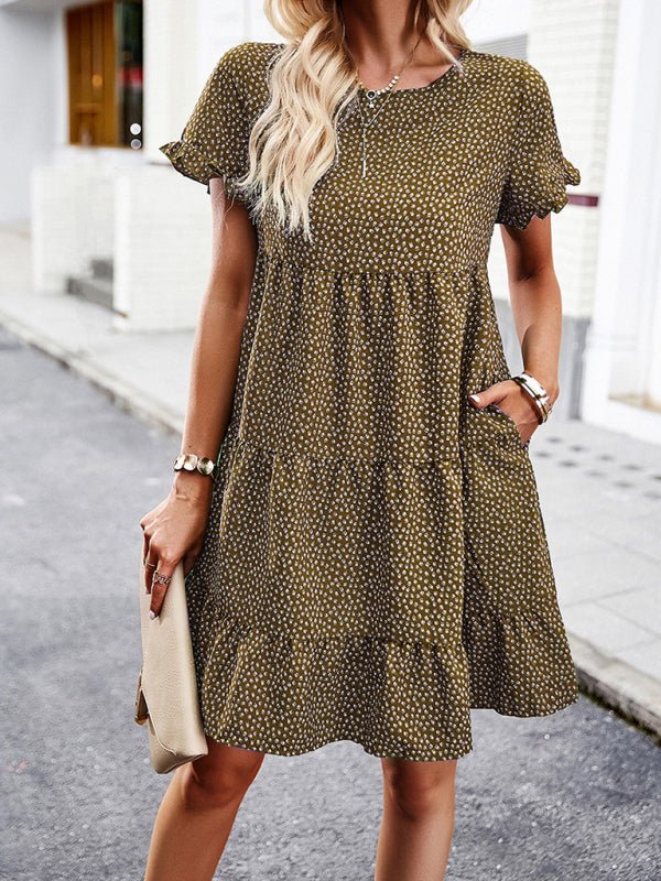Relaxed Loose Resort Print Layered Dress - Casual Dress