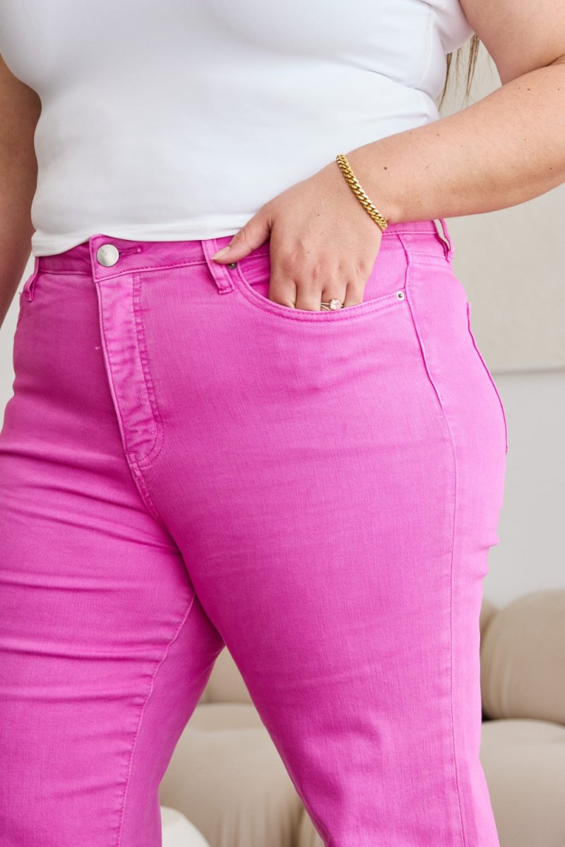 RFM Crop Chloe Full Size Tummy Control High Waist Raw Hem Jeans - Bottoms