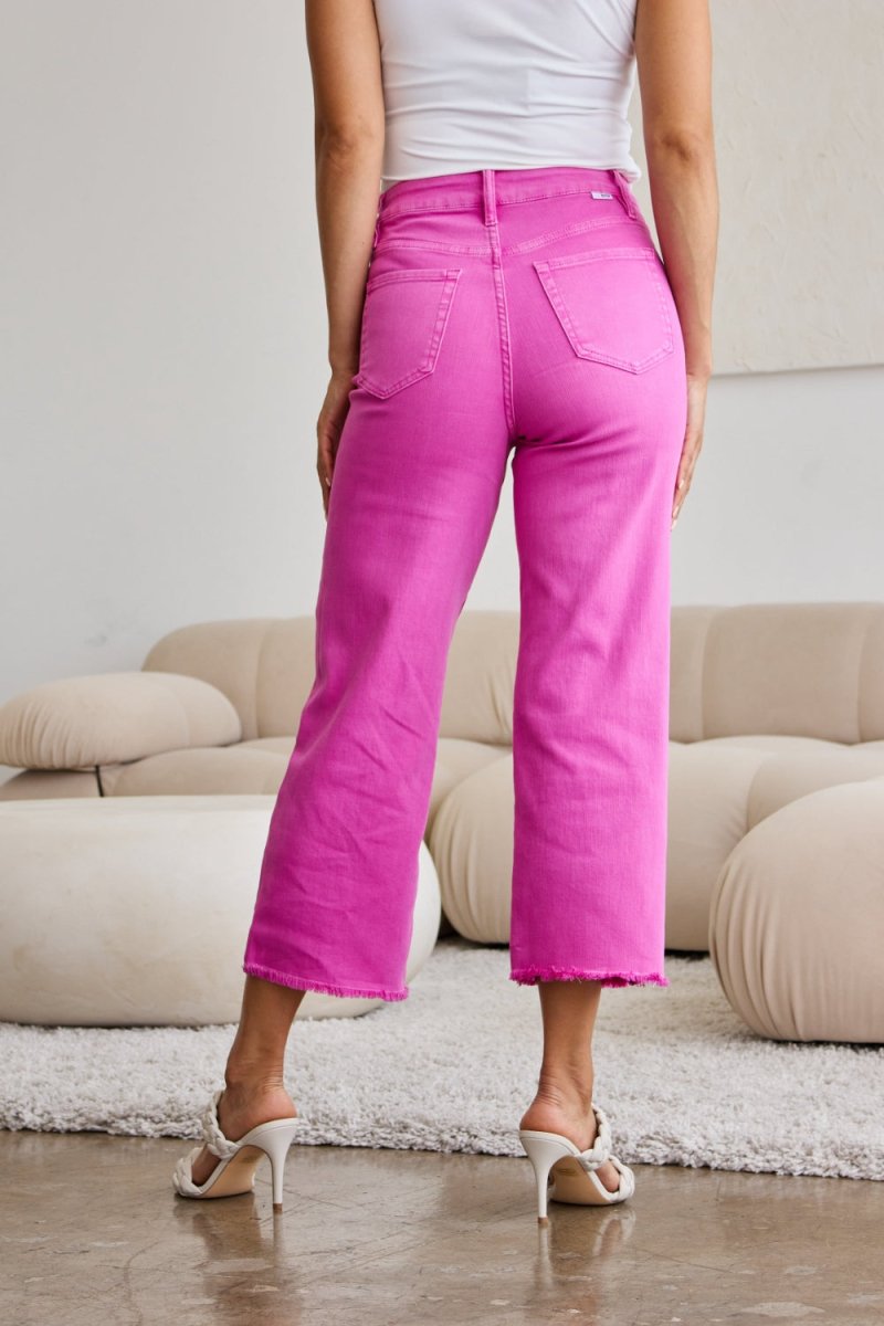 RFM Crop Chloe Full Size Tummy Control High Waist Raw Hem Jeans - Bottoms