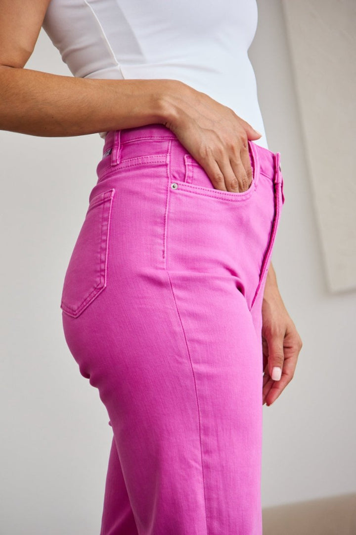 RFM Crop Chloe Full Size Tummy Control High Waist Raw Hem Jeans - Bottoms