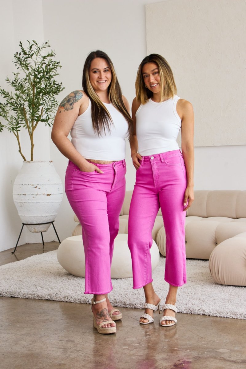 RFM Crop Chloe Full Size Tummy Control High Waist Raw Hem Jeans - Bottoms
