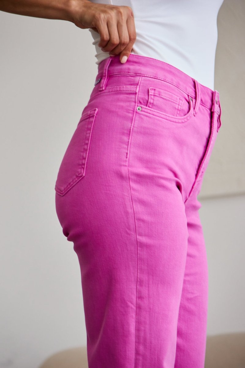 RFM Crop Chloe Full Size Tummy Control High Waist Raw Hem Jeans - Bottoms