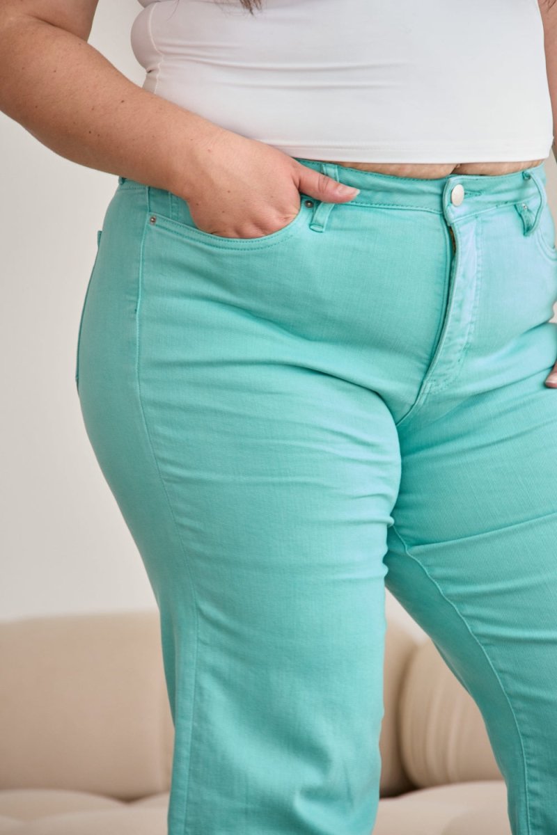 RFM Crop Chloe Full Size Tummy Control High Waist Raw Hem Jeans - Bottoms