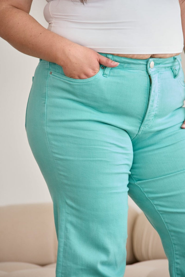RFM Crop Chloe Full Size Tummy Control High Waist Raw Hem Jeans - Bottoms