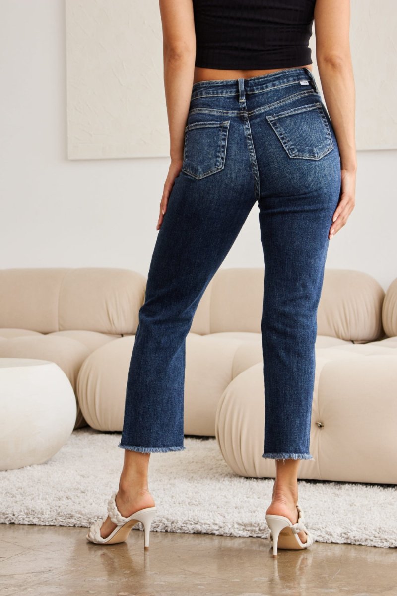 RFM Crop Dylan Full Size Tummy Control Distressed High Waist Raw Hem Jeans - Bottoms