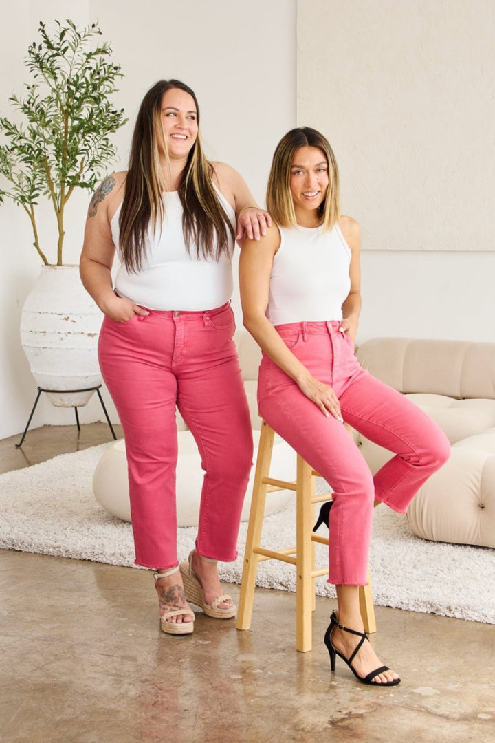 RFM Crop Dylan Full Size Tummy Control High Waist Raw Hem Jeans - Bottoms