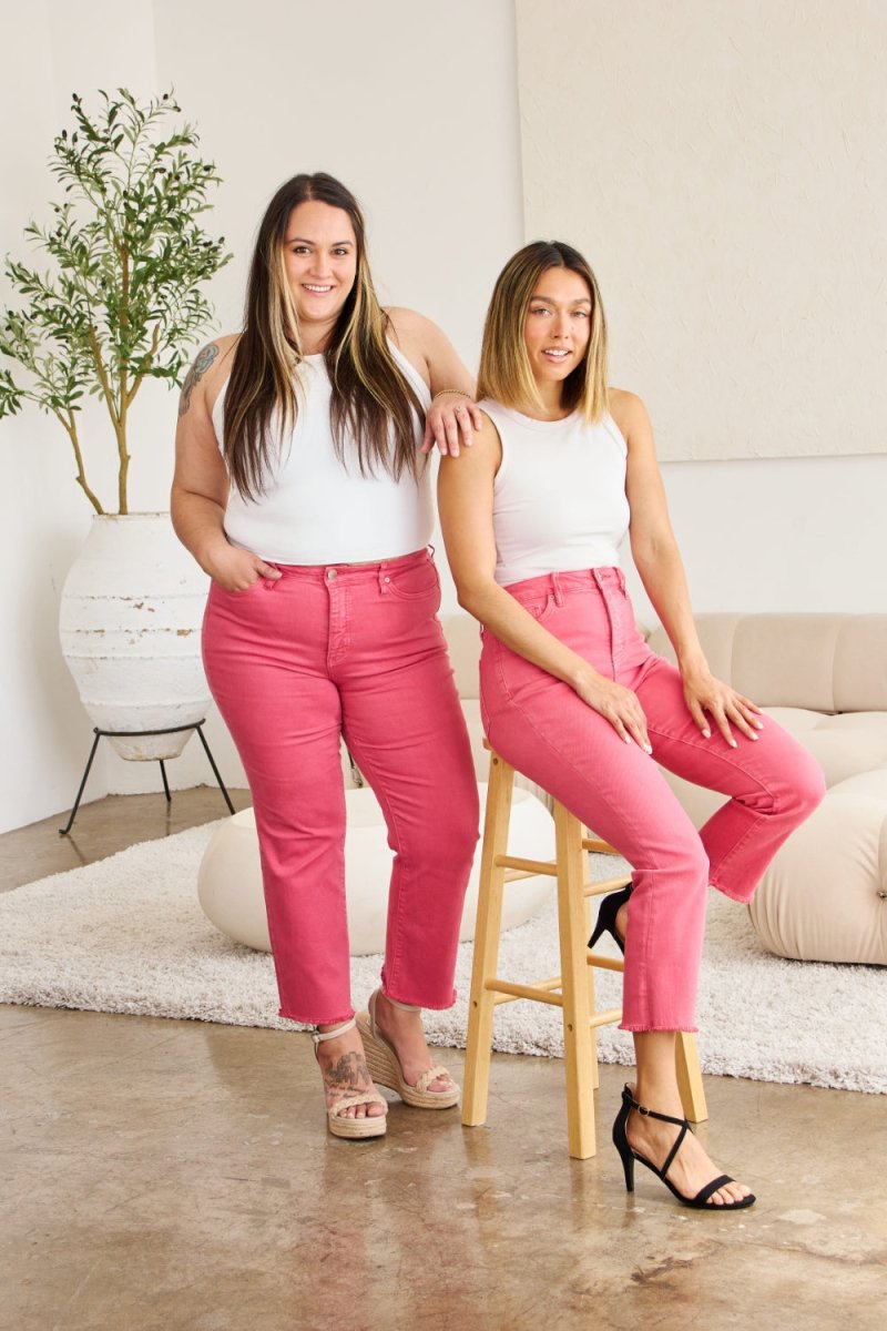 RFM Crop Dylan Full Size Tummy Control High Waist Raw Hem Jeans - Bottoms