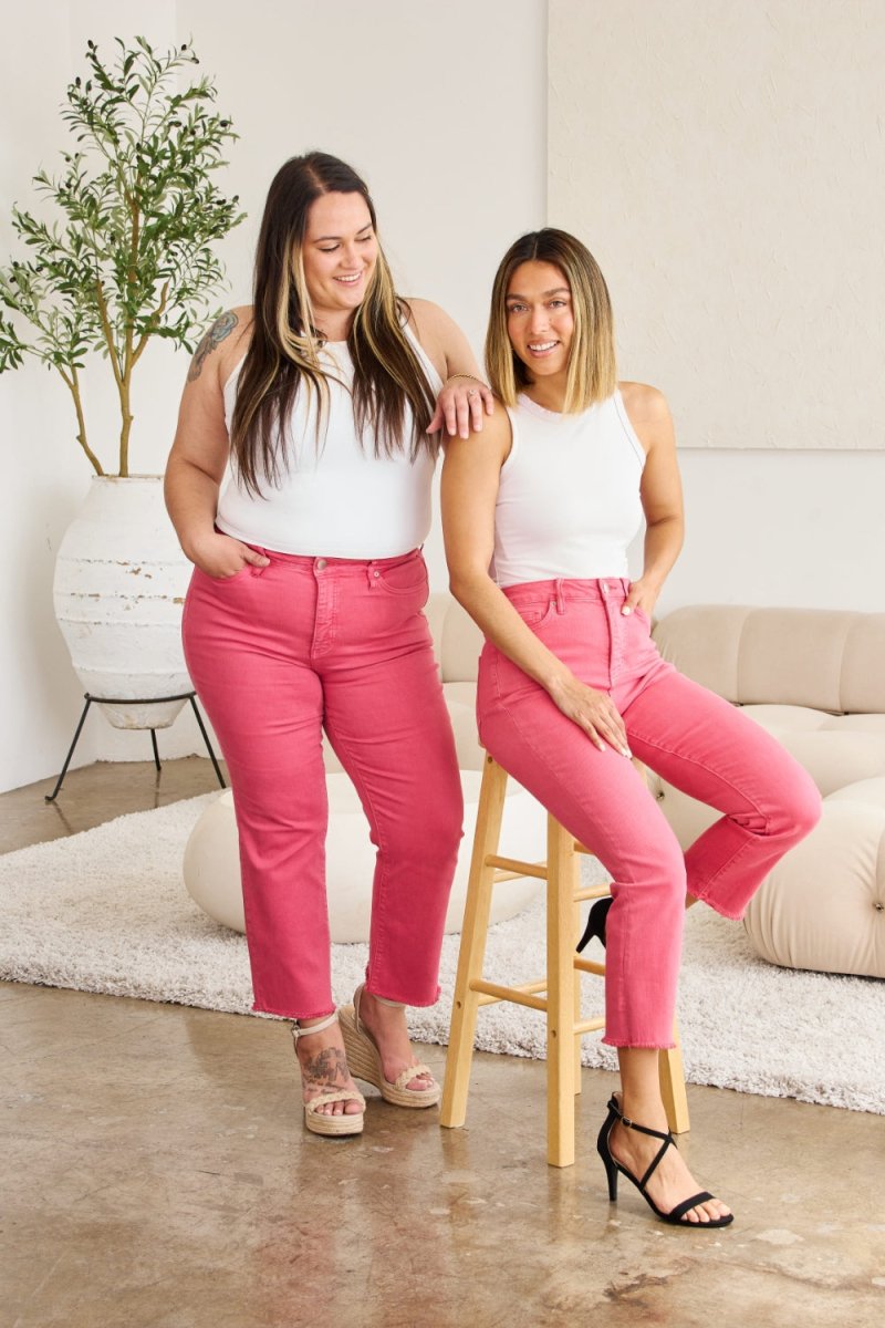 RFM Crop Dylan Full Size Tummy Control High Waist Raw Hem Jeans - Bottoms