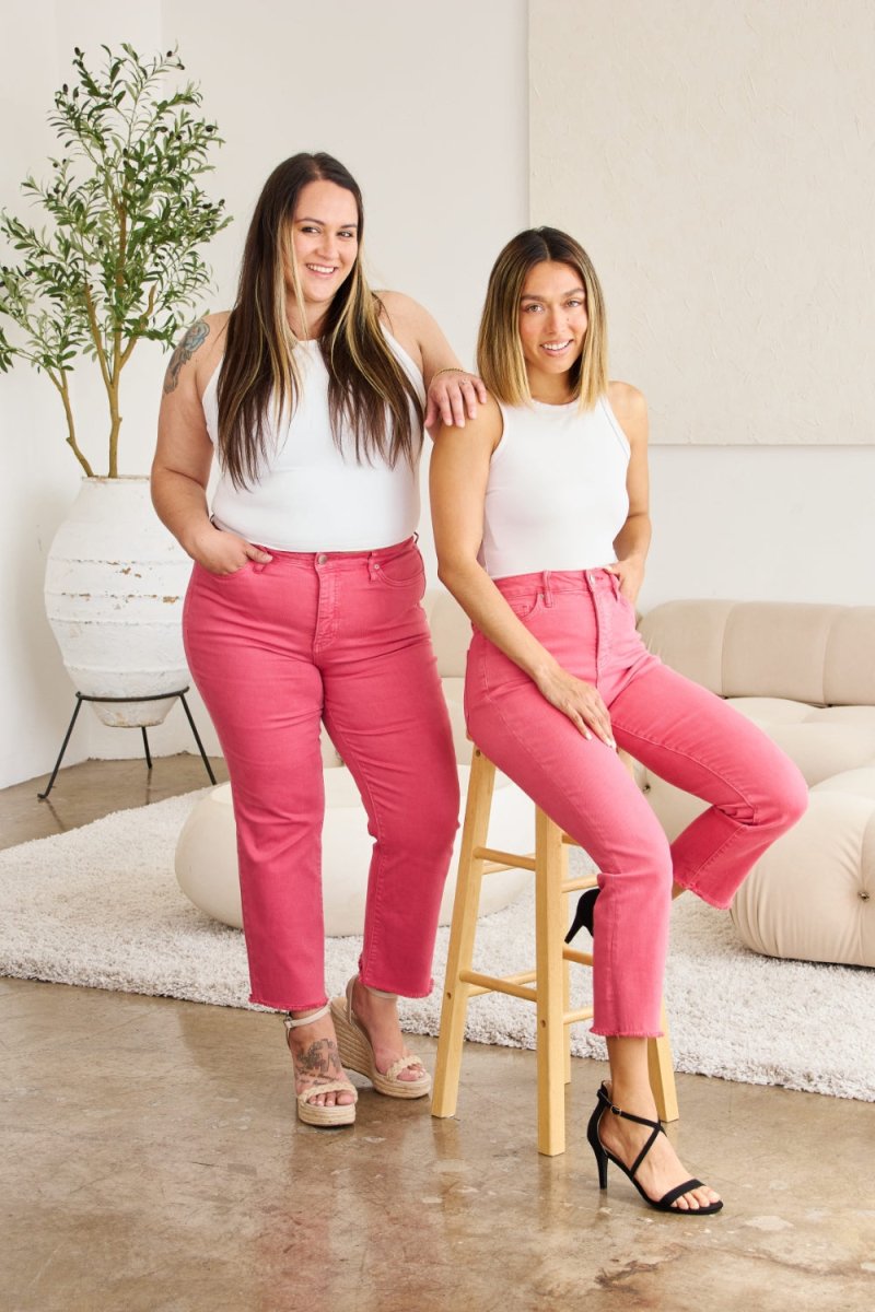 RFM Crop Dylan Full Size Tummy Control High Waist Raw Hem Jeans - Bottoms