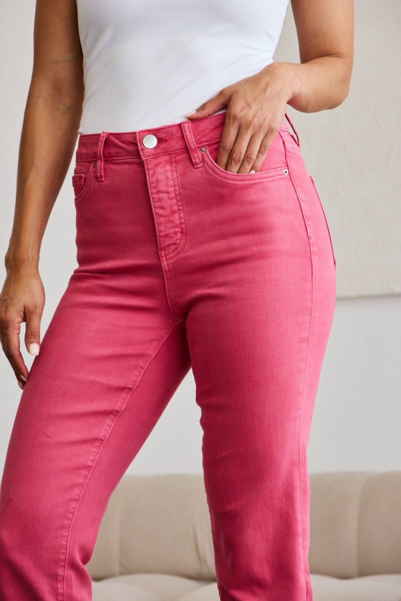 RFM Crop Dylan Full Size Tummy Control High Waist Raw Hem Jeans - Bottoms