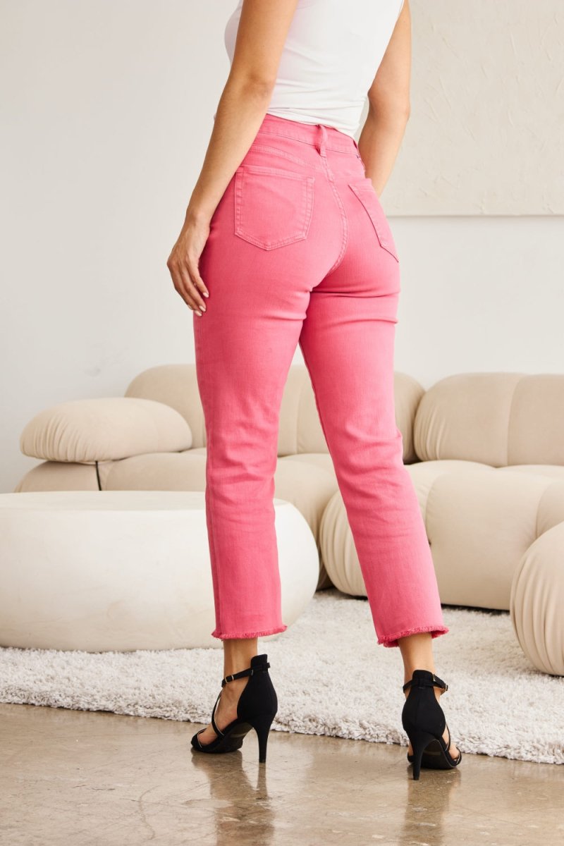 RFM Crop Dylan Full Size Tummy Control High Waist Raw Hem Jeans - Bottoms