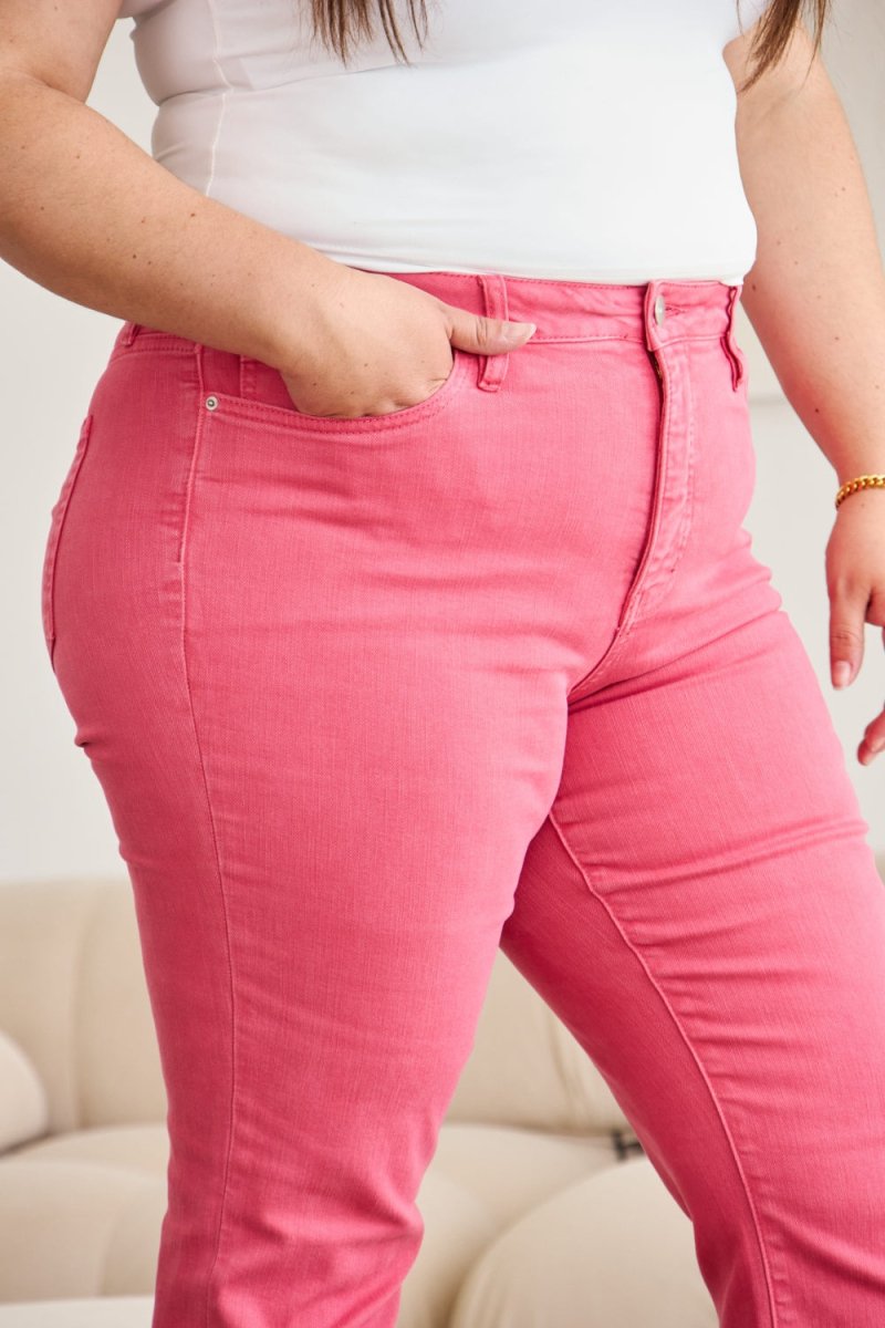 RFM Crop Dylan Full Size Tummy Control High Waist Raw Hem Jeans - Bottoms
