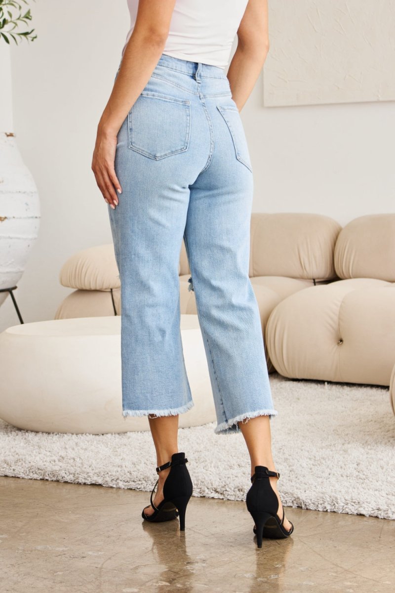 RFM Full Size Tummy Control High Waist Raw Hem Distressed Jeans - Bottoms