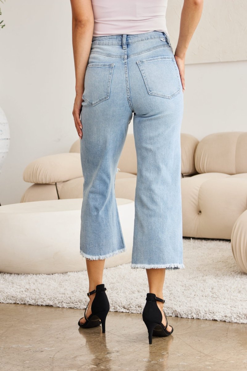 RFM Full Size Tummy Control High Waist Raw Hem Distressed Jeans - Bottoms