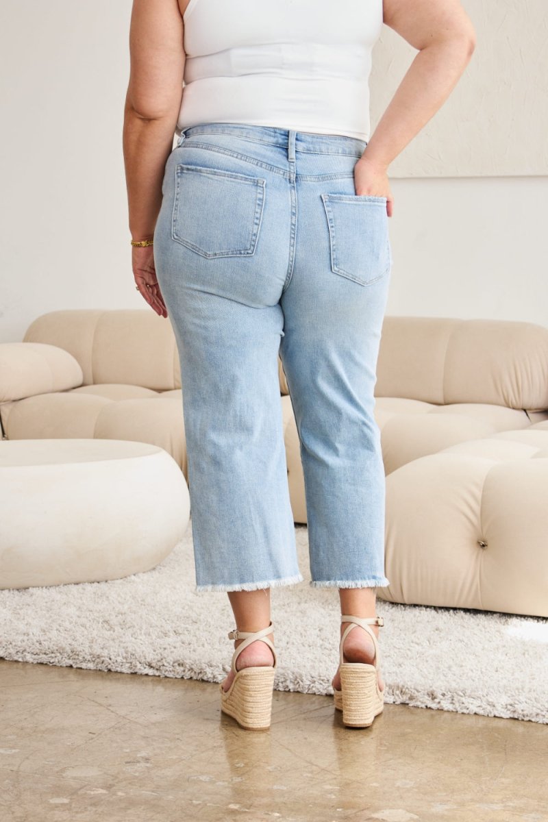 RFM Full Size Tummy Control High Waist Raw Hem Distressed Jeans - Bottoms